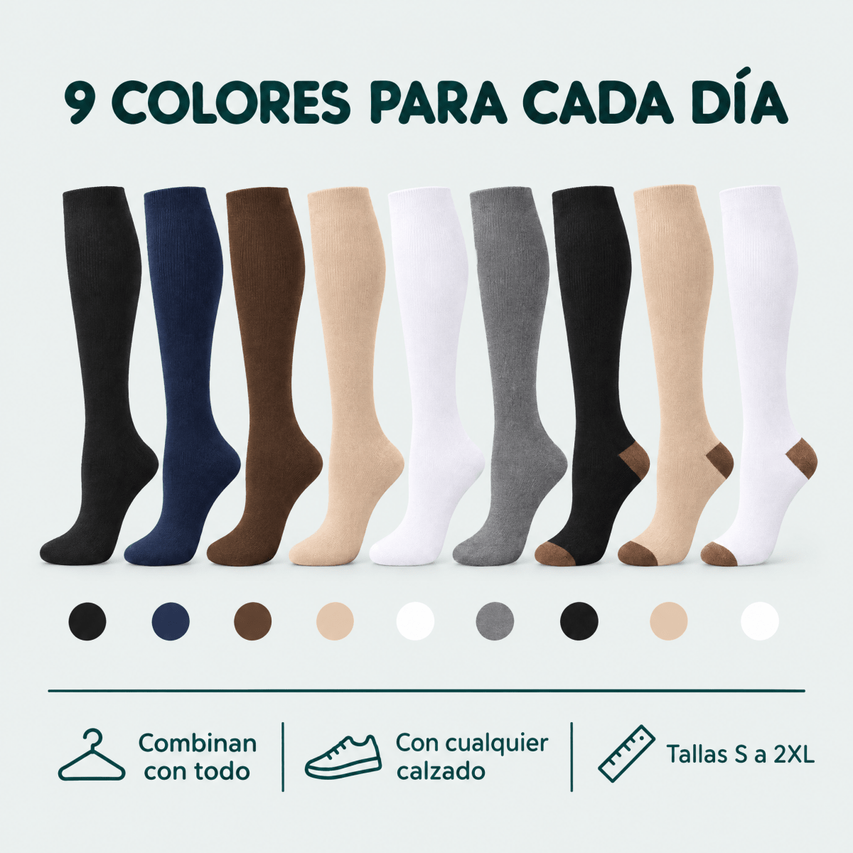 Medias de compresión disponibles en 9 colores